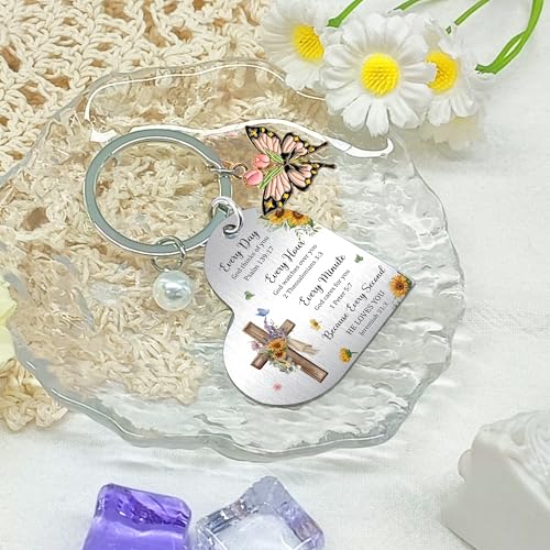 Inspirational Keychain for Women, Appreciation Gift for Mother Daughter Best Friend, Christmas Key Ring - style: Cross Floral
