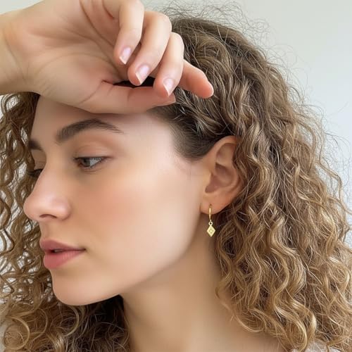 925 Sterling Silver Dangle Earrings Heart Star Cross Drop Earrings Dainty Gold Trendy Cute Earrings for Women - color: Rhombus, gold