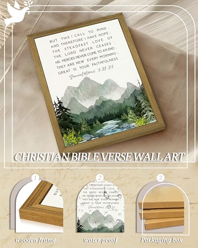 Christian Bible Verse Wall Art 12x16 Inch Framed Canvas Print, Lamentations 3:21-23 Scripture Quote Landscape Wall Decor Painting, Rustic Inspirational Religious Home Decor for Living Room Bedroom Office - color: Jesus K, size: 16"L x 12"W