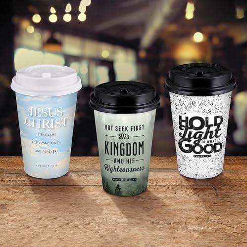 Living Grace Disposable Coffee Cup with Lid - 12-Ounce Hot Beverage Cups, 25-Count, Seek First His Kingdom - color: Seek First