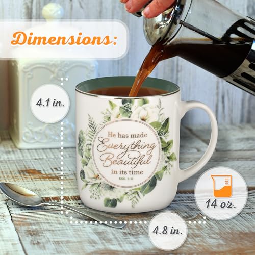 Christian Art Gifts Large Ceramic Coffee Scripture Mug for Women - color: Green Wreath/Everything Beautiful