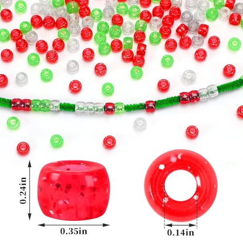UPINS 1200Pcs Christmas Glitter Pony Beads Bulk for Bracelet Jewelry Making - color: 3 Colors for Christmas