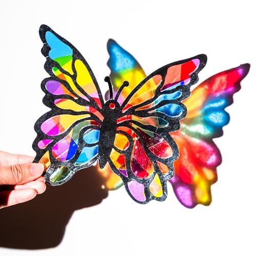 EggSun 36 Sets Butterfly Suncatchers Crafts Kit Ornaments Stained Glass Window Arts and Crafts Supplies for Classroom Holiday Birthday Projects Home Party Favors Decorations Ages 4 8 12 - style: Butterfly