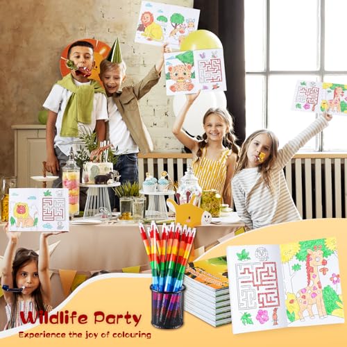 BenLouis 24 Jungle Safari Mini Coloring Books with 24 Crayons for Kids Bulk - style: Safari Animals