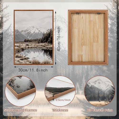LHIUEM White Snow Mountain framed decor Misty Forest Framed Canvas Wall Art set of 3(12”X16”) Woodland Wall Painting Large Mountain Cabin Art Work Snowy Pine Tree Artworks for Living Room Office - color: Snow