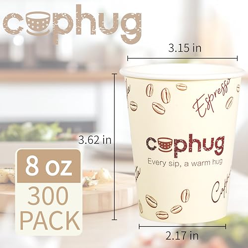 8oz Disposable Paper Coffee Cups, 300 Pack Small Hot Drink Cups for Beverage & Catering - color: Yellow, size: 8oz-300Pack