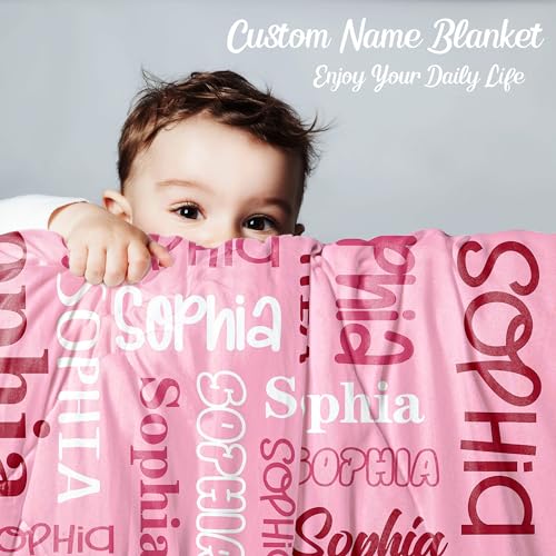 Custom Baby Blanket,Personalized Name Throw Blankets for Girls Boys Kids Baby Newborn Customized Gifts for Birthday Christmas - color: Design 01-pink