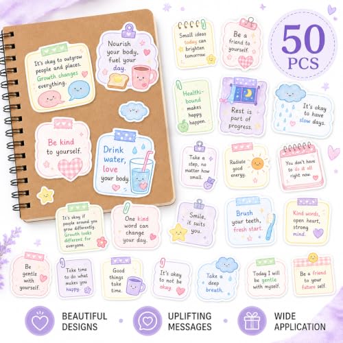 50 Pcs Cute Motivational Stickers,Water Bottle Stickers for Kids - color: Colorful