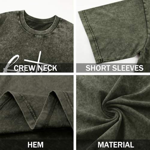 Christian Shirts for Women Faith Can Move Mountains Acid Wash Graphic Shirt Jesus Religious Bible Verse Tee Tops - color: Army Green, size: Large