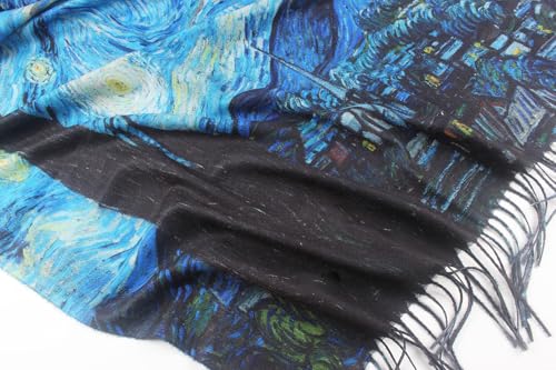 Umjetnost Soft Cashmere Feel Scarf For Women Winter Warm Scarves Large Shawl Wrap Monet Van Gogh Art Print - color: C05 Blue&black