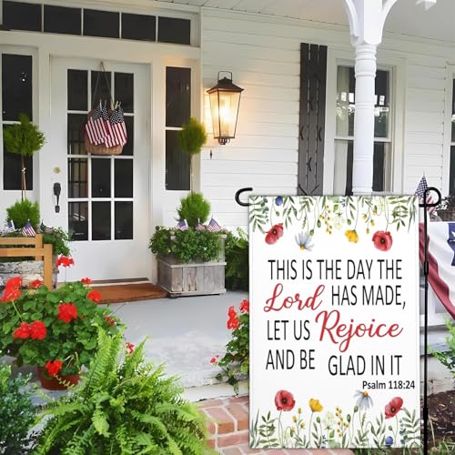 Christian Bible Verse Garden Flags for Outside 12x18 Inch Double Sided This Is The Day The Lord Has Made Garden Flag Outdoor Worship Yard Sign Decorations