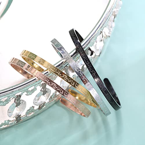 Qitian Islamic Jewelry Gifts for Women Allah Gold Bangles Bracelets Ayatul Kursi Arabic Cuff Bracelet for Women Men Islam Eid Ramadan New Year Gifts - color: J-Silver-Thin