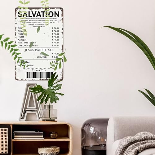 Jesus Paid it All - Christian Metal Tin Sign, Motivational Vintage Inspirational Faith Signs Religious Prayer Metal Sign for Living Room, Office, Bedroom, or Home Decor 8x12 Inch - color: Jesus Paid It All, size: 8x12 Inch
