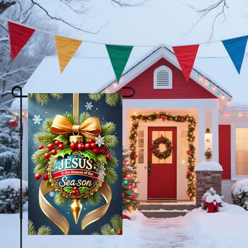 IVN Christmas Holly Berries Garden Flag 12x18 Inch Double Sided - color: Christmas Ornament Jesus