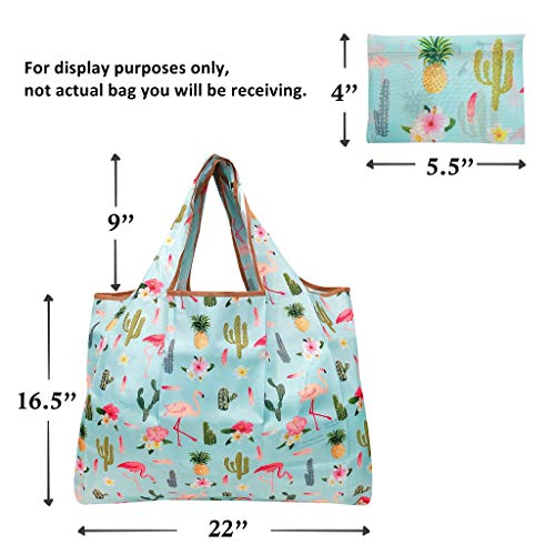 allydrew Large Foldable Tote Nylon Reusable Grocery Bags, Toucan & Cacti - color: Toucan & Cacti
