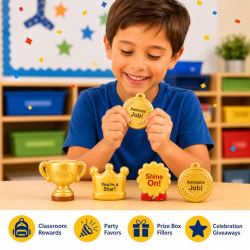 12 Pack Squishy Toys Bulk, Slow Rising Trophy Medal Crown Ribbon Squeeze Toys,Prize Box Toys, Classroom Prizes, Teacher Rewards, Party Favors, Goodie Bag Stuffers