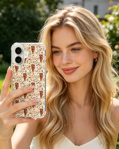 Highland Cow Floral Phone Case Compatible with iPhone 17, Cute Cattle Flowers Phone Cover for iPhone 17 - color: Cute Cow