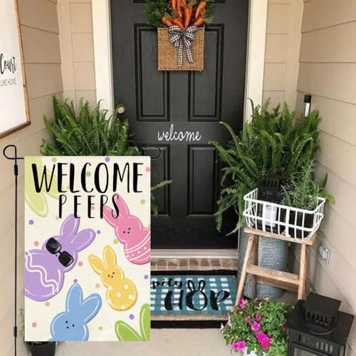 Easter Garden Flag 12x18 Inch Double Sided Outside Welcome Peeps Colorful Bunny Holiday Seasonal Decorative Outdoor Spring Small Yard Porch Flag Decoration - size: 12x18 Inch