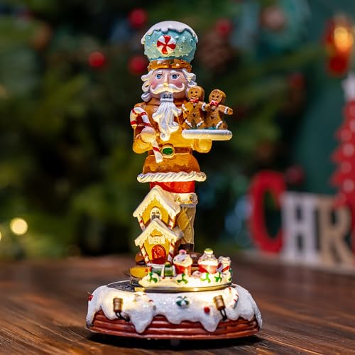 Candieslife Animated Musical Christmas Gingerbread Nutcracker Collection Figurines with Rotating Train for Xmas Decor Gift, Tabletop Decorations Christmas Ornaments - color: Gingerbread