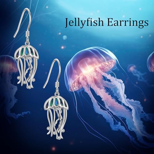 Crab/Mushroom/Lobster/Bat/Angler Fish/Tiger/Elephant/Jellyfish/Flamingo/Scorpion Earrings Dangling Sterling Silver Created Blue Opal Earrings Jewelry Gifts for Women Girls… - style: Jellyfish