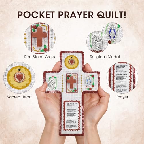 Onism Pocket Prayer Quilt with Cross, 3 Pack, Dark Red Stone Cross - color: 3pcs Red+stone–small (No Pocket)