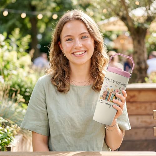 Book Lovers Gifts for Women, Read Tumbler with Handle and Flip Straw 28oz, Insulated Stainless Steel Travel Cup Mug, Birthday Gifts for Reading Lovers Readers - color: Book
