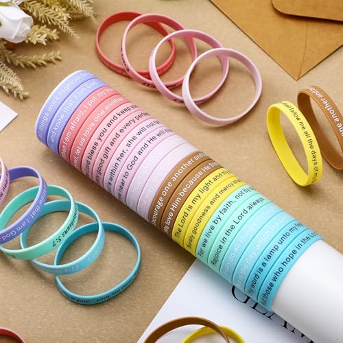 Estune 120 Pcs Bible Verse Bracelets Christian Wristbands, Macaroon Color - color: Macaroon Color