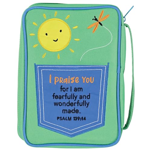 Dicksons Decorative Boys Zippered Bible Cover, Youth Book Case with Carry Handle for Church Travel, 9.5 x 7 Inch Denier Polyester Lion You are Amazing Green