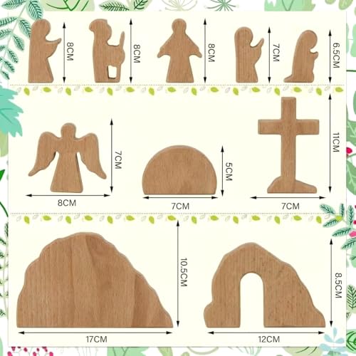 10 Pcs Easter Resurrection Scene Set Wooden Empty Tomb Easter Decorations Christian Nativity Scene Decor Cross Jesus Tomb Tray Set for Religious Home Office Tabletop Christian Gifts