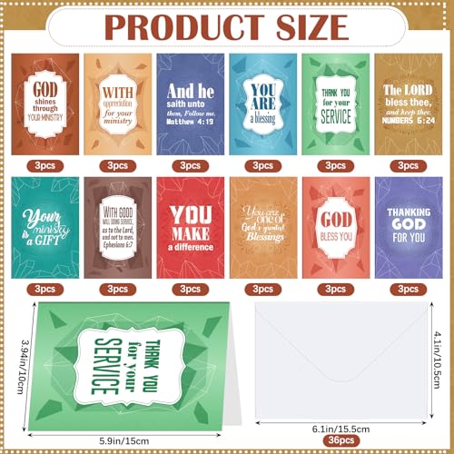 Gersoniel 36 Sets Pastor Appreciation Cards, with Envelopes, Solid Color - style: Solid Color