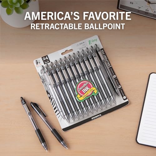 Zebra Pen Z-Grip Retractable Ballpoint Pen, Black Ink, 1.0mm, 24 Bulk-Pack - color: Black G, size: 1 Count (Pack of 24)