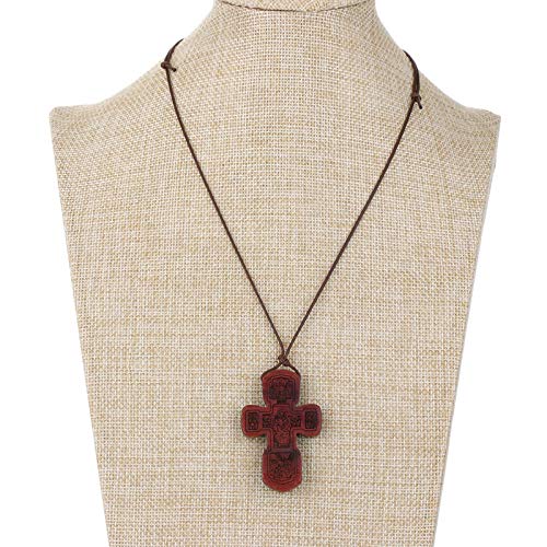COTTVOTT Wood Orthodox Cross Pendant Necklace Christian Crucifix Necklace Prayer Jesus for Women Men - style: C-Red Color