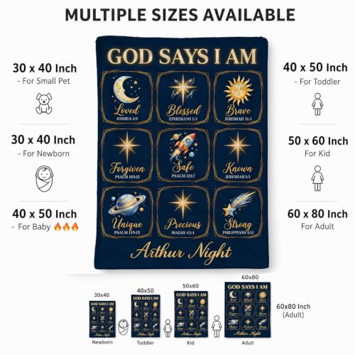 Personalized God Says I Am Space Baby Blanket, Christian Baby Blanket - color: Blue #14