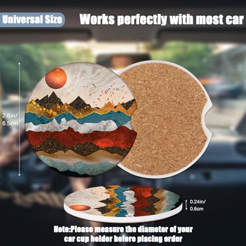 Cup Holders Car Coasters - Mountain Sunset Absorbent Ceramic Coaster, Drink Cup Holder Coasters, Auto Accessories for Women & Men, Pack of 2 - color: Mountain Sunset