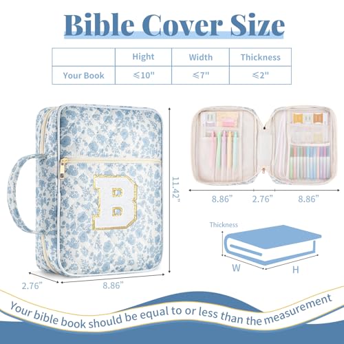 Personalized Initial Bible Cover Case for Women Girls,Blue Flower, B - color: Blue Flower, size: B