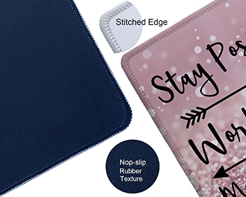 Inspirational Quote Mouse Pad, Stay Positive Work Hard and Make It Happen Motivational Mouse Pad for Women, Square Mouse Pad Non-Slip Rubber Base and Stitched Edge MousePads for Office Laptop - color: Inspirational Quote