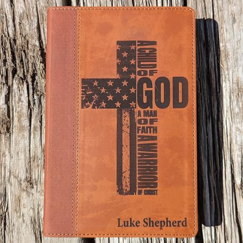 Personalized NIV Bible, Large Print, Custom Holy Cross Bible, New International Version | Man of Faith, Brown - color: Brown Personalized Leather