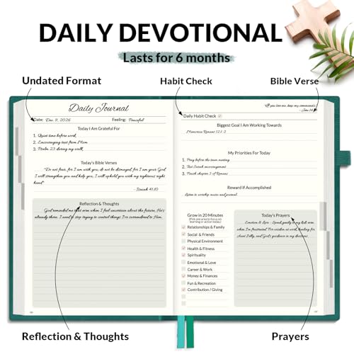SUNEE Christian Bible Study & Prayer Journal – Undated 6-Month Scripture Notebook for Daily Devotional & Faith Growth, Meaningful Religious Gift for Women, Men, Pastor or Graduation (Pacific Green) - color: Pacific Green