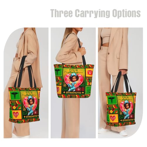 Tote Bag For Women, Tote Bag With Zipper Large Shoulder Bag For Women Travel, Work, Office, College, Nursing - color: African American Nurse