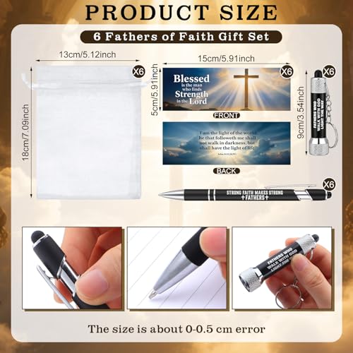 Jutom 18pcs/6 Sets Christian Gifts for Church Bulk 6 Christian Faith LED Flashlight Keychain 6 Bible Stylus Pens 6 Bookmarks for Men of God - style: Fathers of Faith