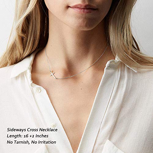 M MOOHAM Cross Necklace for Women Girls, Dainty 14K Gold Plated Cross Pendant Necklace Sideways Cross Choker Layered Necklaces for Women Girls - color: Sideways Cross Silver