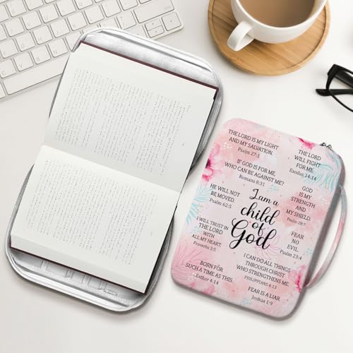 I Am A Child Of God Bible Cover for Women, Floral Scripture Bible Case with Handle and Zipper Pocket, Christian Bible Bag for Girls, Fits Standard Size, Church Gift for Faith and Prayer - color: Faith Accessories A8