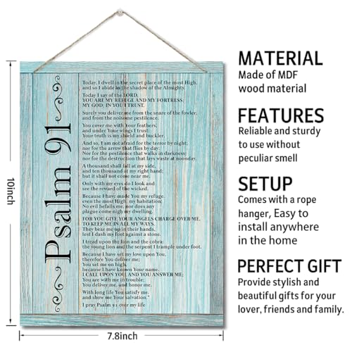 Inspirational Wood Art Signs, Psalms 91 Wall Sign, Hanging Printed Wall Plaque Wood Signs, Bible Verse Print, Christian Scripture for The Home or Office Decor, Christian Wall Decor 10 X 7.8 inch J - color: Color 11