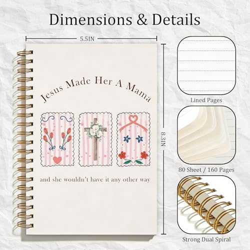 Coquette Mama Christian Spiral Notebook, Pink Bible Notebooks for Note Taking, Mother's Day Birthday Gifts for Mom, Jesus Made Her a Mama Prayer Journal for Women, Coworker Gifts, 5.5x8.3 Inch - color: Colour-13