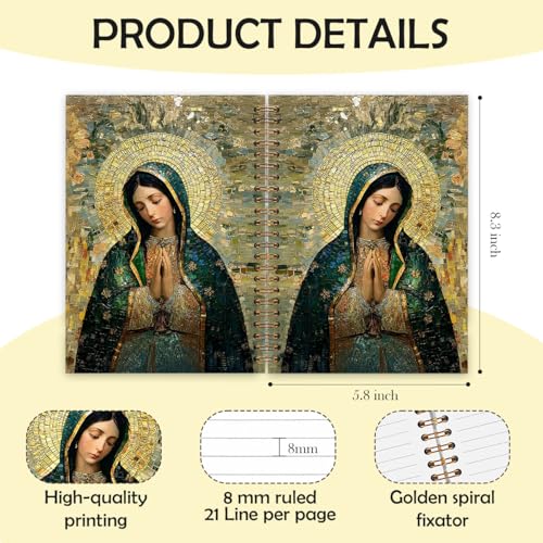 Our Lady of Guadalupe Catholic Christian Spiral Notebook 5.5 x 8.3, Catholic Virgin Mary Religious Journal, Sacred Marian Prayer Religious Journaling Notebooks for Note Taking - color: White YS-1