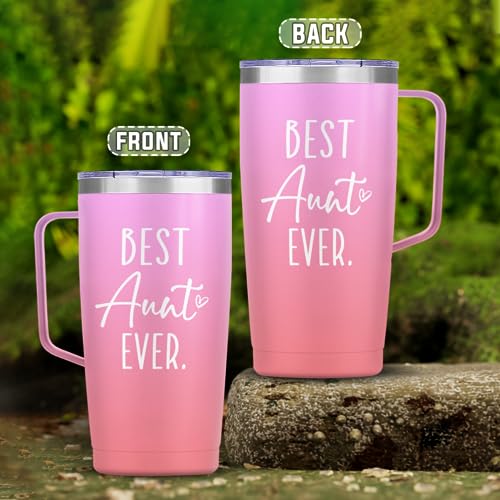 SANDJEST Best Aunt Tumbler Auntie Cup with Handle 20oz Stainless Steel Insulated Coffee Travel Mug Cups Gifts for Aunts from Niece Nephew Gift for Birthday Christmas - color: Aunt