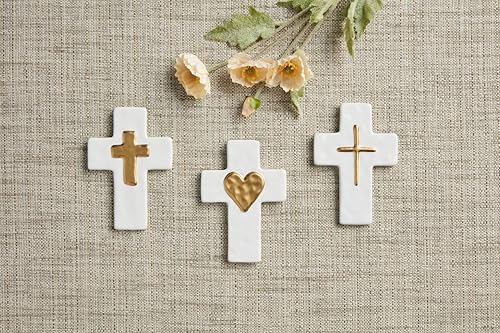 Mud Pie Ceramic and Gold Heart Cross; 6" x 4"