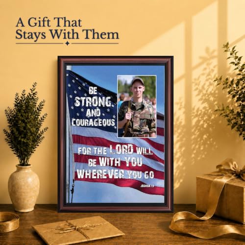 Be Strong and Courageous Military Picture Frames, Patriotic Wall Art - color: Walnut, size: 11"L x 14"W