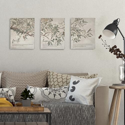 PHAMTE Vintage Christian Olive Wall Art Decor Canvas Set of 3,Bible Verse Scripture Faith Hope Love Pictures Wall Decor for Church Prayer Room Home, Rustic Religious Framed Artwork for Walls 11x14in - color: vintage-B, size: 14"L x 11"W