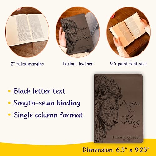 STARKENBURG COMPANY Personalized ESV Journaling Bible, Daughter of a King Lion Design, Custom Engraved Name, Christian Gift, Baptism Gift, Bible Gift for Her